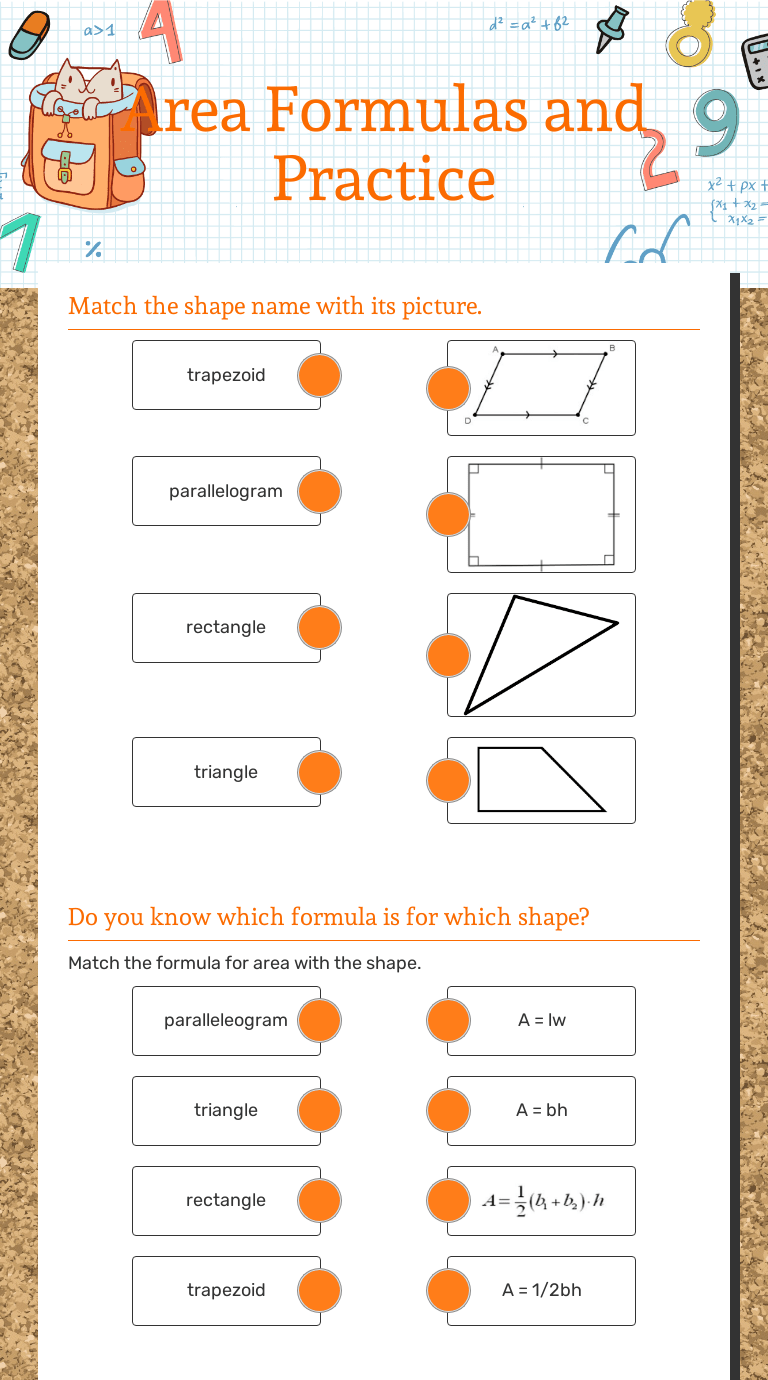 Find the area and perimeter of the compound shapes. Area Formulas And Practice Interactive Worksheet By Makayla Miller Wizer Me