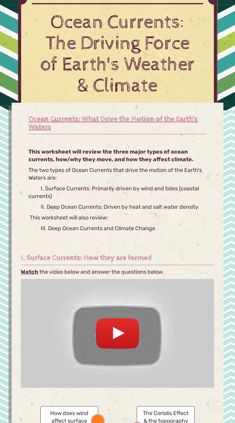 The relationship between deep currents and climate change. Ocean Currents The Driving Force Of Earth S Weather Climate Interactive Worksheet By Nicole Heath Wizer Me