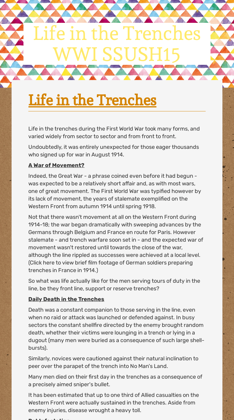 Introduction to life in the trenches during the first world. Life In The Trenches Wwi Ssush15 Interactive Worksheet By Amy Ponder Wizer Me