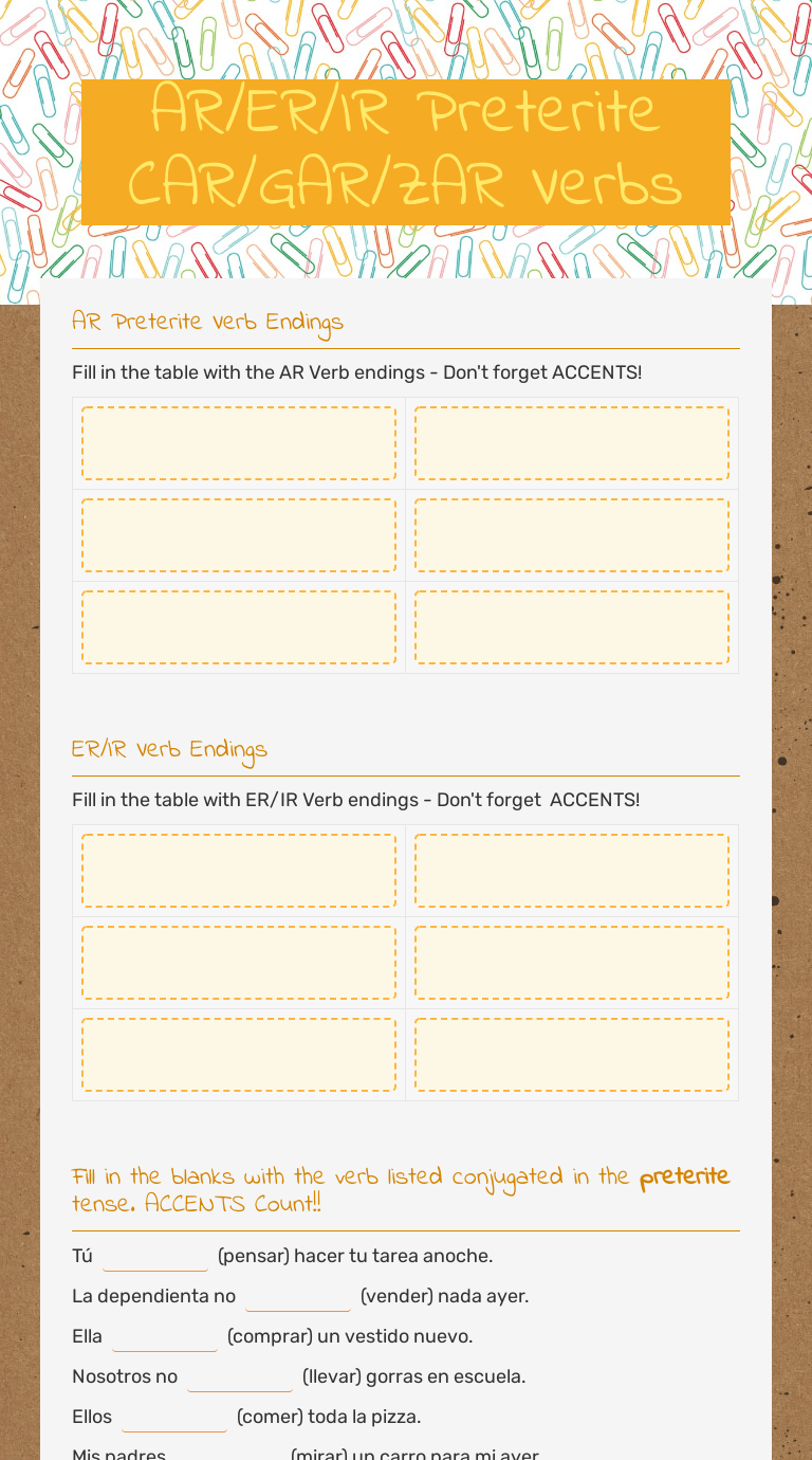 Who needs a headset when you can just grab this magic flashlight? Ar Er Ir Preterite Car Gar Zar Verbs Interactive Worksheet By Cynthia Baylis Wizer Me