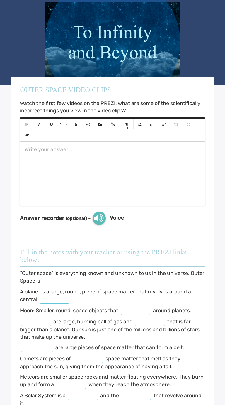 Lesson planning worksheet to accompany our lesson plans scope and sequence. To Infinity And Beyond Interactive Worksheet By Meghan Vismara Wizer Me