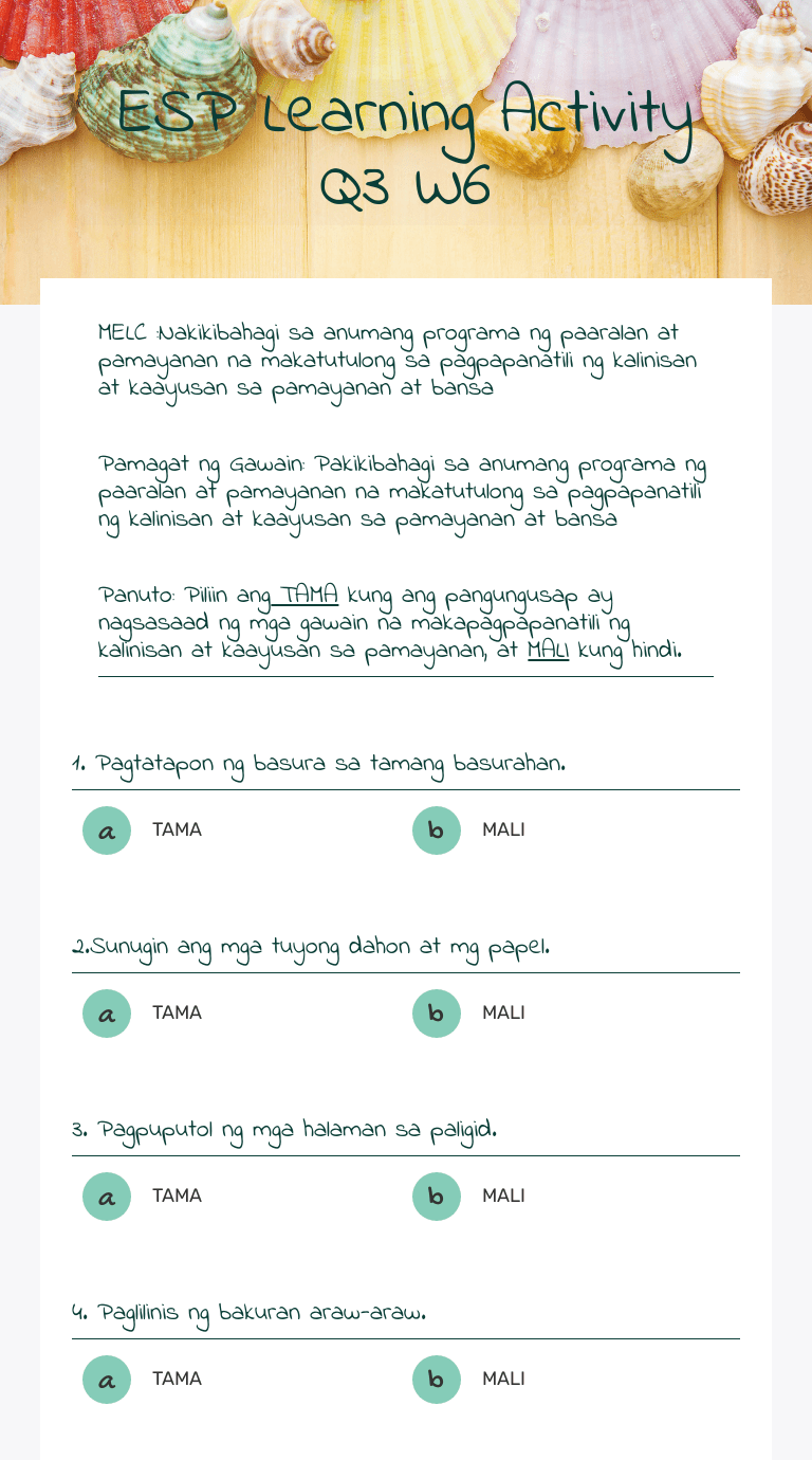 esp learning activity q3 w6 interactive worksheet by laila baldoz wizer me