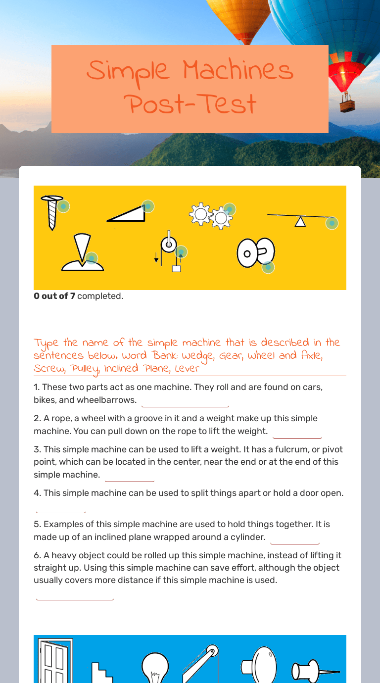 Browse inclined planes resources on teachers pay teachers, a marketplace. Simple Machines Post Test Interactive Worksheet By Laura Bascom Wizer Me