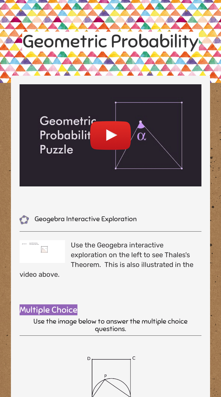 Round answers to the nearest hundredth when necessary. Geometric Probability Interactive Worksheet By Roxie Runnels Wizer Me