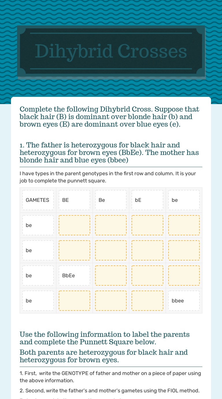 Worksheet dihybrid crosses unit 3 genetics answer key. Dihybrid Crosses Interactive Worksheet By Tabita Grosu Wizer Me