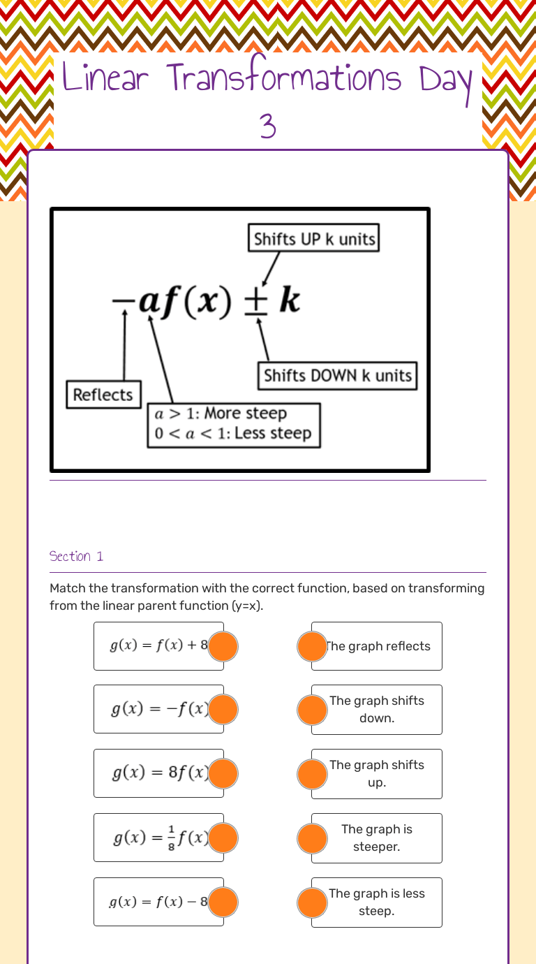 All of the answers are positive integers and the equations are … Linear Transformations Day 3 Interactive Worksheet Wizer Me