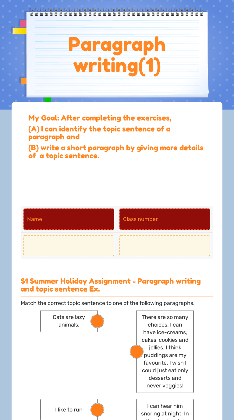 1) circle the topic of the sentence, . Paragraph Writing 1 Interactive Worksheet By Ka Yu Chan Wizer Me