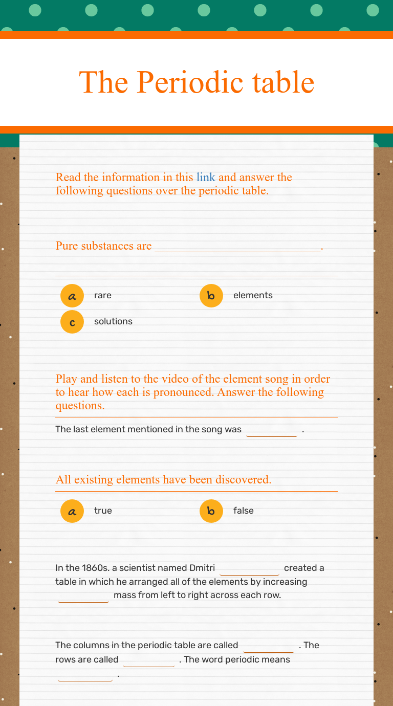 Periodic Table Worksheet Answer Key - The Periodic Table Interactive Worksheet By Angela Larson Wizer Me