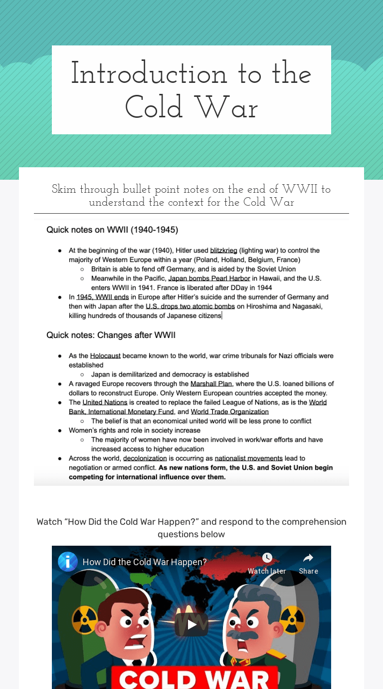Atomic fears and the arms race. Introduction To The Cold War Interactive Worksheet By Elizabeth Cruz Wizer Me