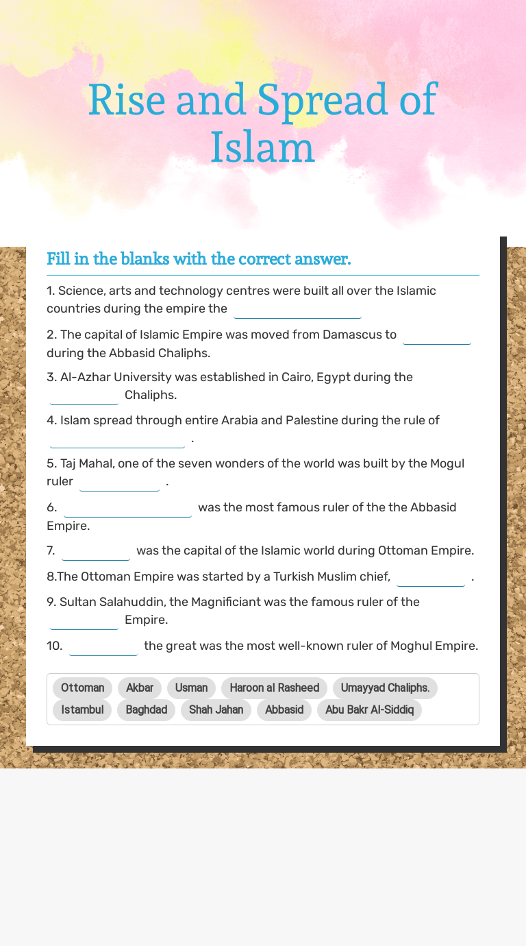 Students fill out the compare and contrast worksheet,. Rise And Spread Of Islam Interactive Worksheet By Kulsam Shareef Wizer Me