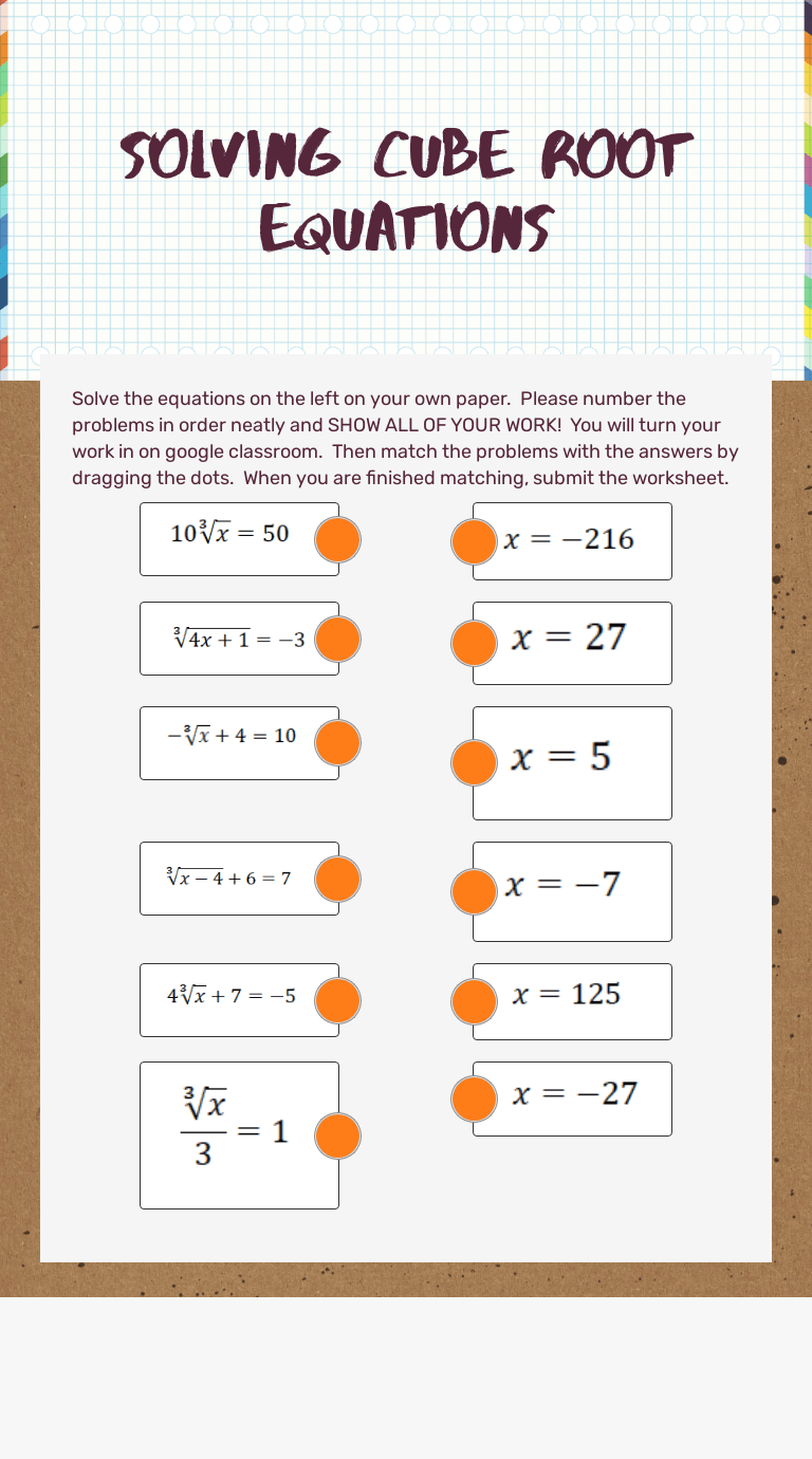 Whether you love math or suffer through every single problem, there are plenty of resources to help you solve math equations. Solving Cube Root Equations Interactive Worksheet By Maria Mahala Wizer Me