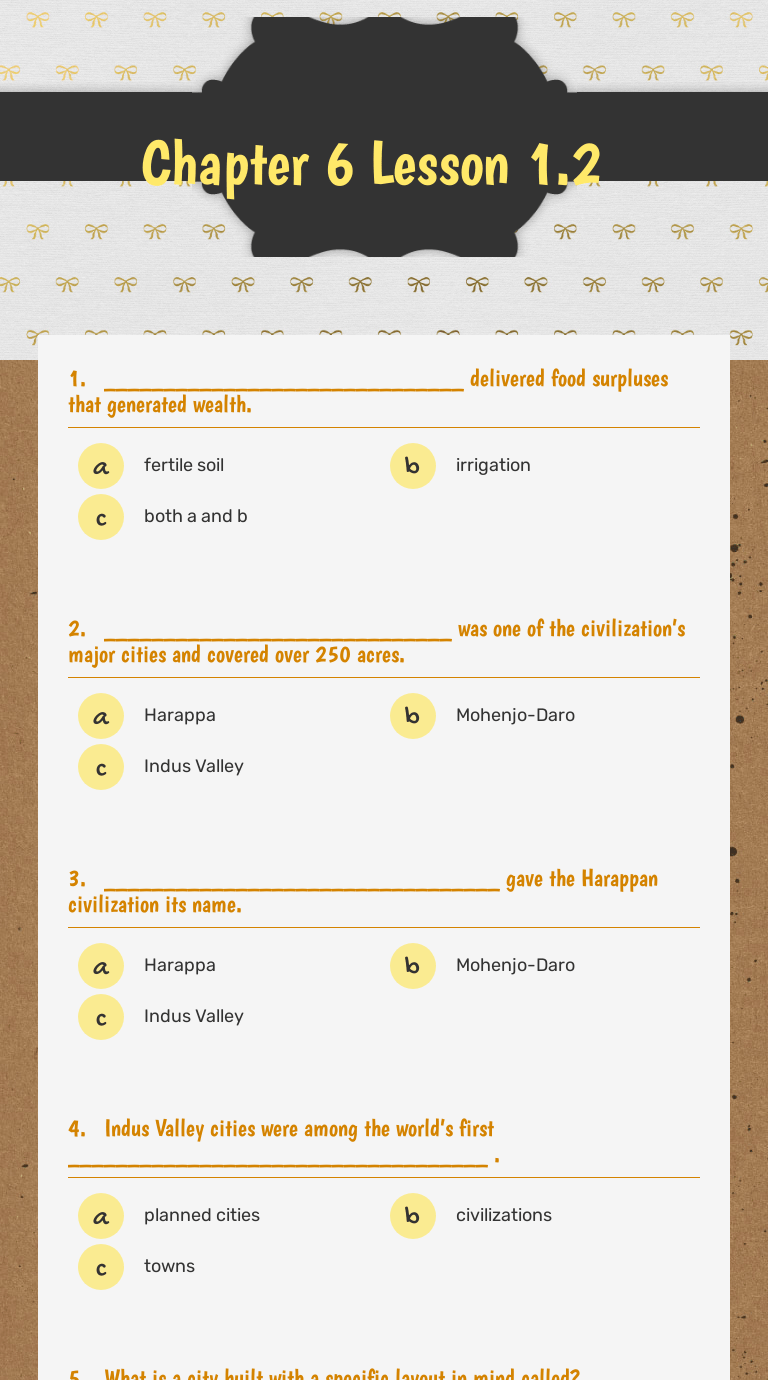 The indus valley civilization was an ancient civilization in an area that is pakistan and northwest india today. Chapter 6 Lesson 1 2 Interactive Worksheet By Amy Alexis Wizer Me
