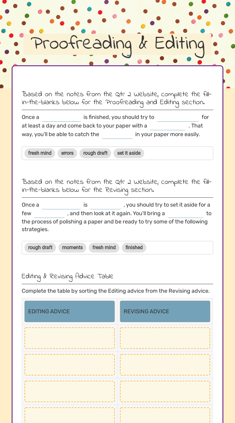 Each file has a short paragraph on it . Proofreading Editing Interactive Worksheet By Carson Mccallum Wizer Me
