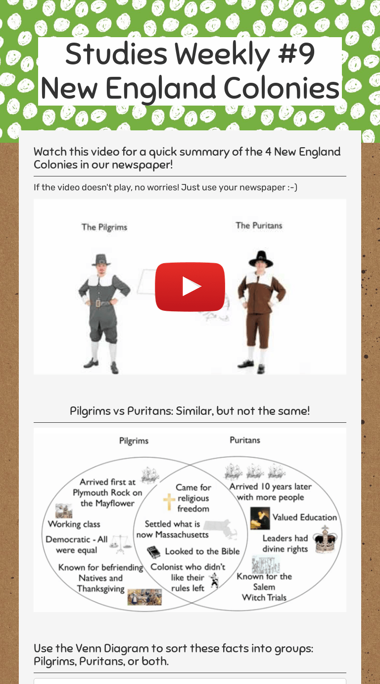 After completing worksheets, students practice their writing . Studies Weekly 9 New England Colonies Interactive Worksheet By Caitlan Reese Wizer Me