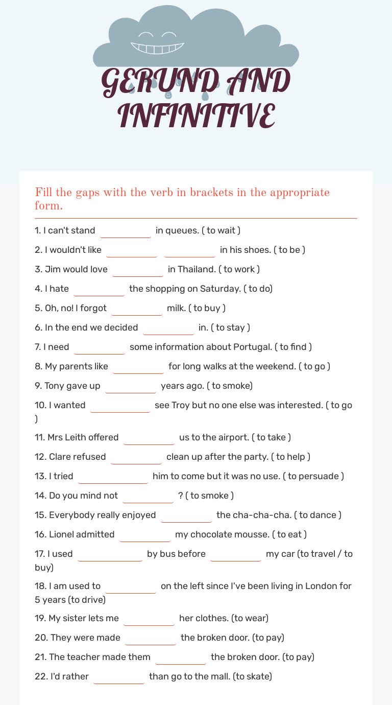 Always check the oil, before you start the car · 2. Gerund And Infinitive Interactive Worksheet By Ewa Gobis Wizer Me