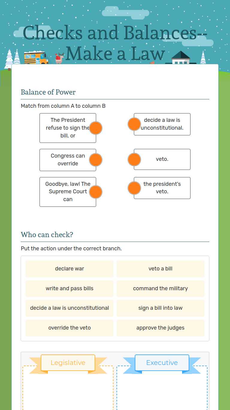 A worksheet various governmental powers are listed below. Checks And Balances Legislative Interactive Worksheet By Wendy Mcmillan Wizer Me