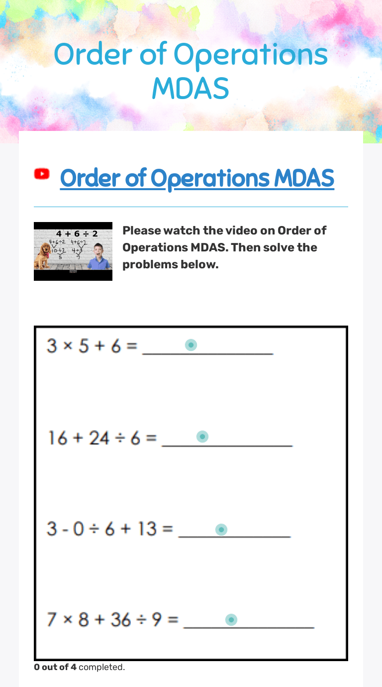 We can remember this ordering with the phrase, 'please excuse my dear . Order Of Operations Mdas Interactive Worksheet By Sherree Price Wizer Me