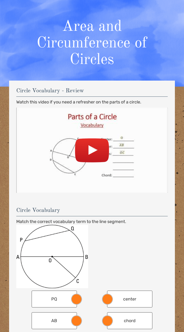 10.5 sector of a circle. Area And Circumference Of Circles Interactive Worksheet By Robinlee Pennington Wizer Me
