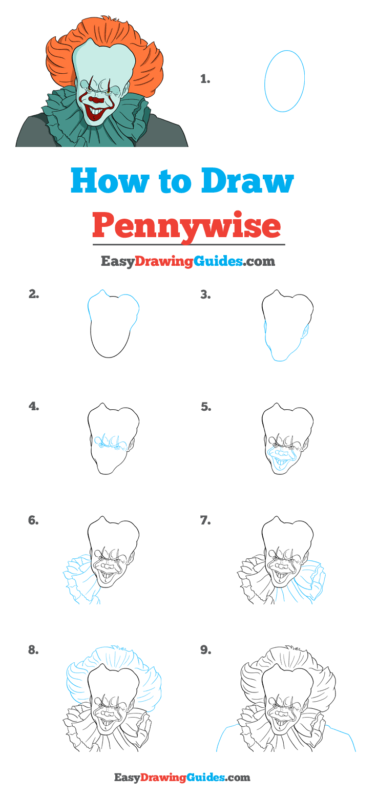 Evil and scary clown drawings tutorial hubpages . How to Draw Pennywise - Really Easy Drawing Tutorial