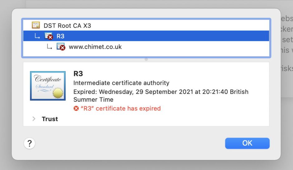 That means those older devices that don't trust isrg root x1 will start getting certificate . How To Deal With A Site With A Broken Certificate The Eclectic Light Company