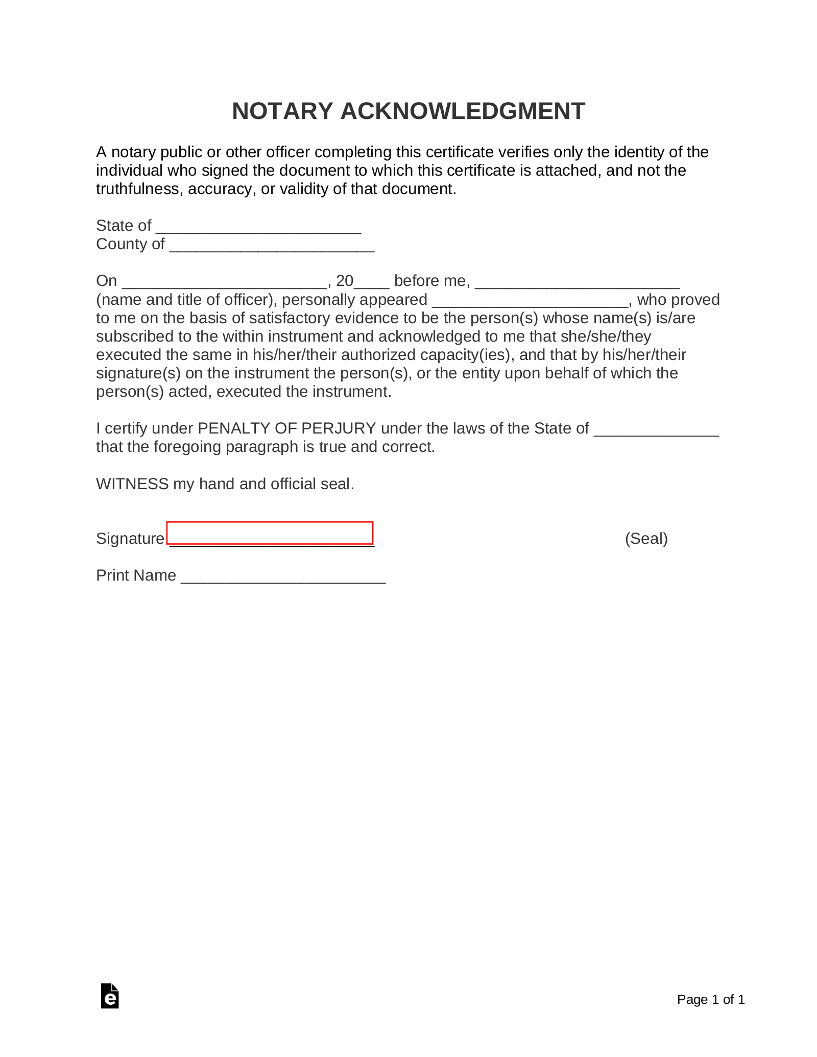 free notary acknowledgment forms word pdf eforms