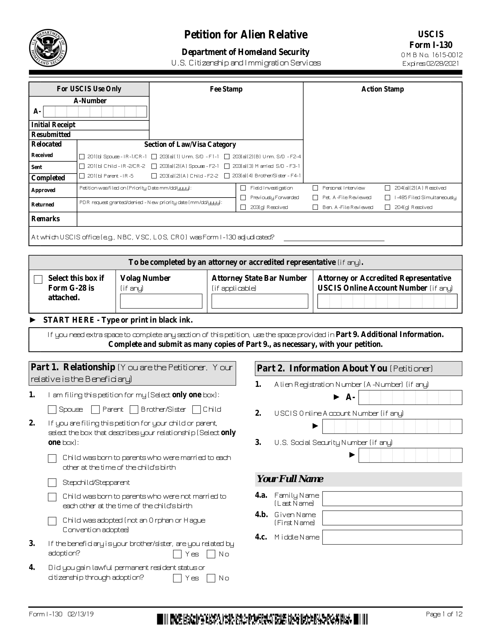 Free USCIS Form I-130 | Petition for Alien Relative - PDF – eForms