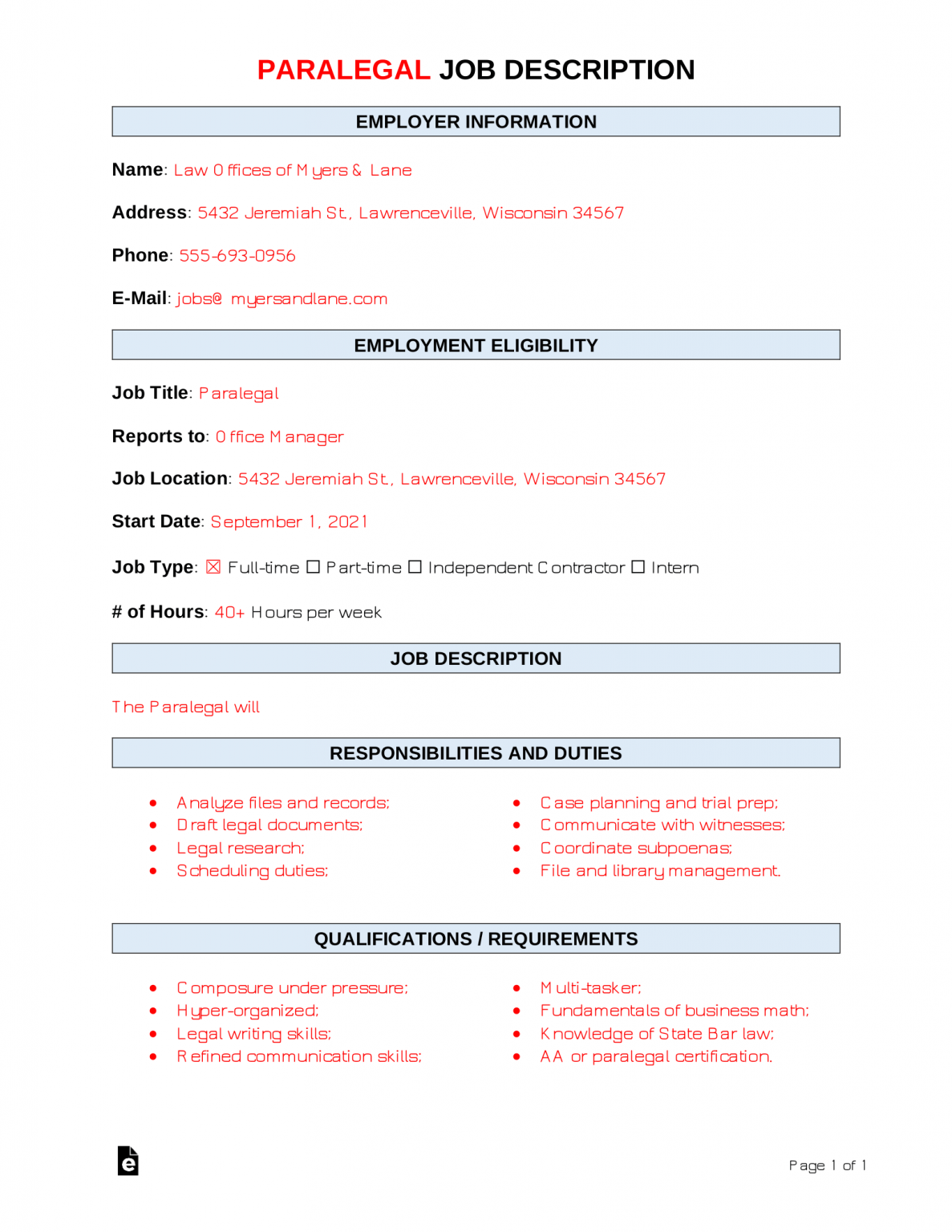 State and national wages & employment trends. Free Paralegal Job Description Template | Sample - Word