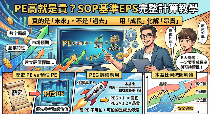 PE本益比是什麼？3分鐘學會公式計算、合理位階判讀與PEG成長股評價