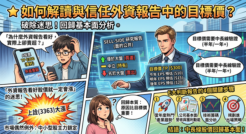 外資報告目標價可信嗎？解讀 Sell-Side 評等迷思與 E 大 4 步驟實戰心法