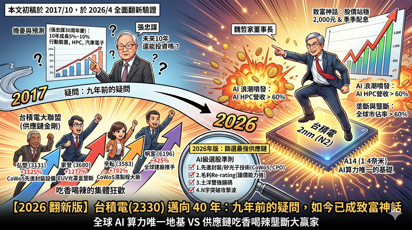 【事後驗證】台積電(2330)邁向 40 年：1 張變 30 張的傳奇續集，2nm 與 AI 供應鏈選股實戰