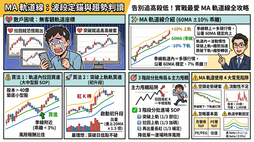 MA 軌道線怎麼用？2026 季線 ±10% 乖離拉回 vs 突破買進 SOP：分批進場 3 階段實戰