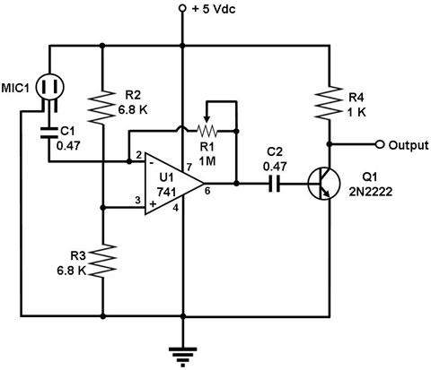 Audio Amplifier Using Op Amp 741 Circuit - Circuit Diagram