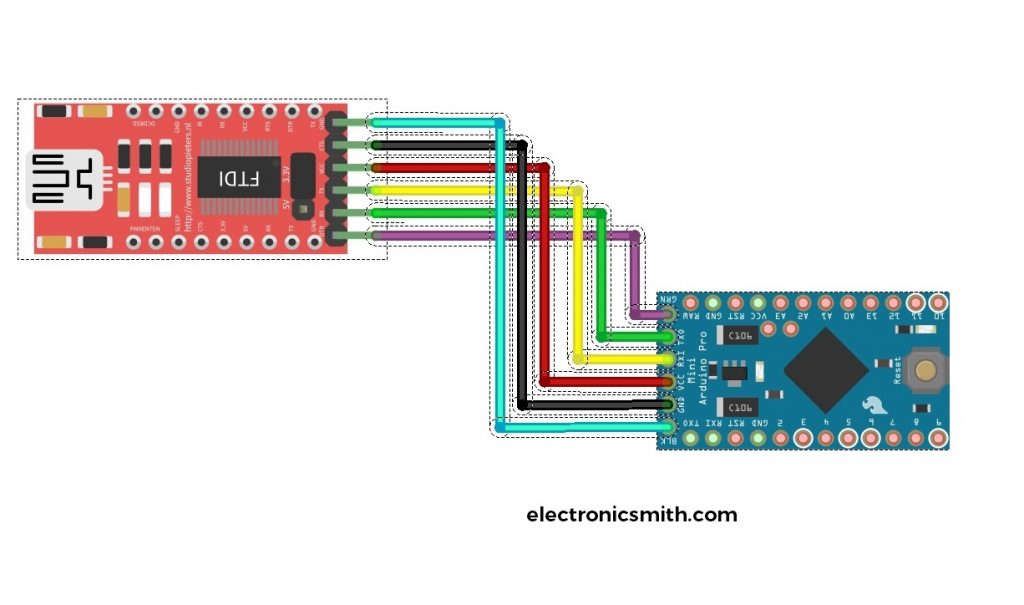 Arduino pro mini pinout specification programing using FTDI