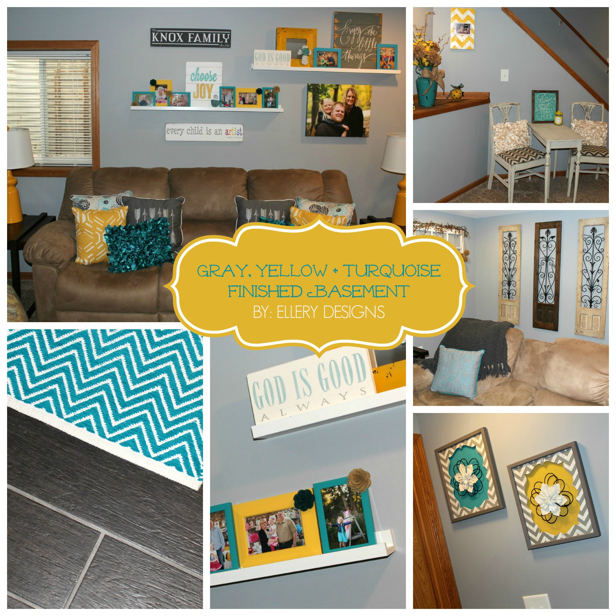 Shape oval rectangle round square done. Our Finished Basement Gray Yellow Turquoise Ellery Designs