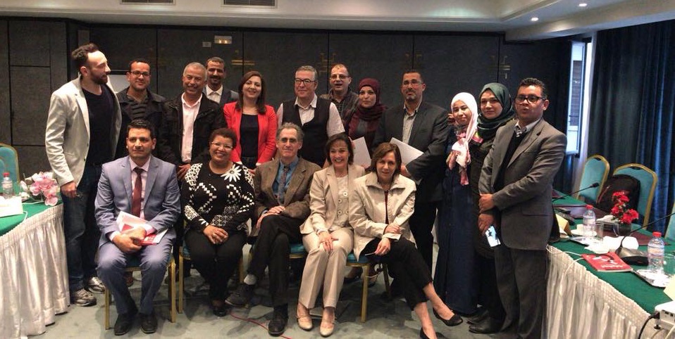 university Sabbagh with university professors during a workshop on teaching the ARIJ curriculum in Arab universities