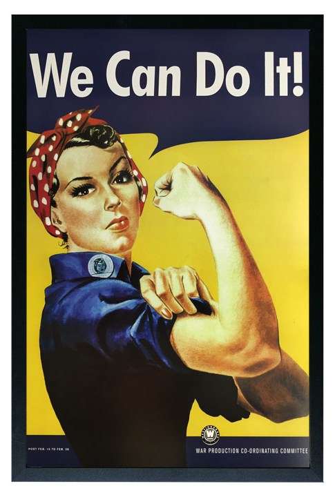 Rosie the Riveter "We can do it" Framed Poster Print 36x24. On a Black