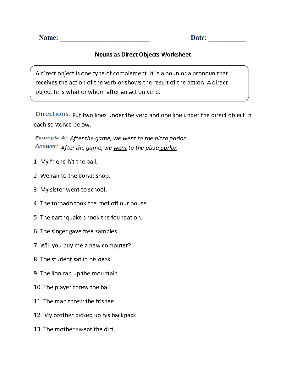 Direct Object Worksheet 5Th Grade - Noun Direct Object Worksheets Theworksheets Com Theworksheets Com -