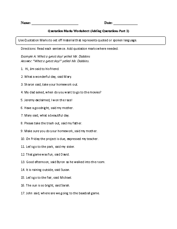 englishlinxcom quotation marks worksheets
