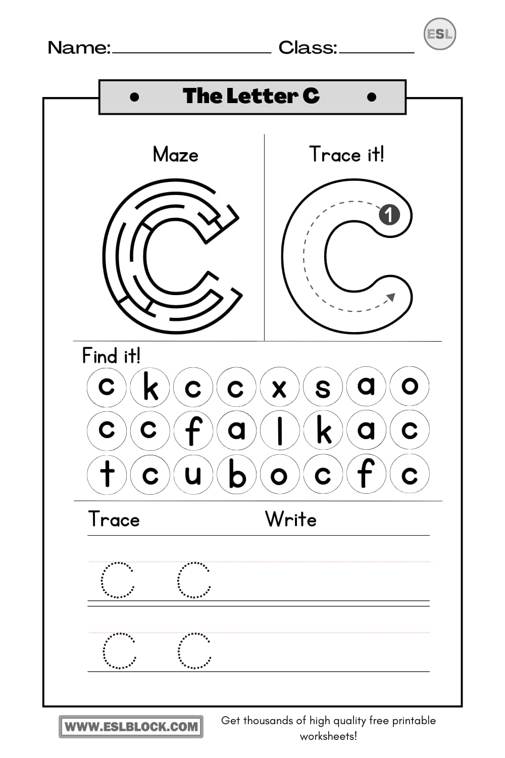 tracing the letter c worksheets english as a second language
