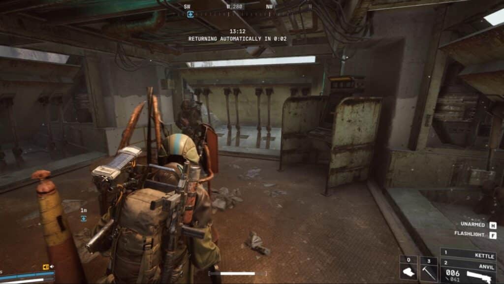 Players prepare to extract loot inside an industrial facility in Arc Raiders