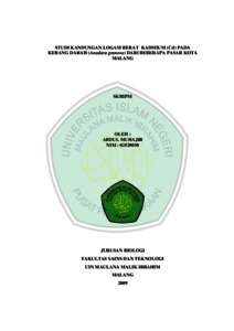 Undergraduate (s1) thesis, univercity of muhammadiyah malang. Studi Kandungan Logam Berat Kadmium Cd Pada Kerang Darah Anadara Granosa Yang Dijual Di Beberapa Pasar Kota Malang Etheses Of Maulana Malik Ibrahim State Islamic University