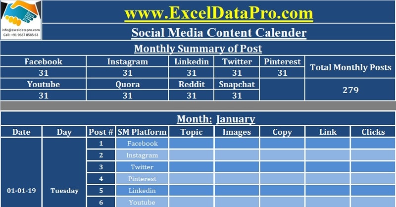 download social media content calendar excel template exceldatapro