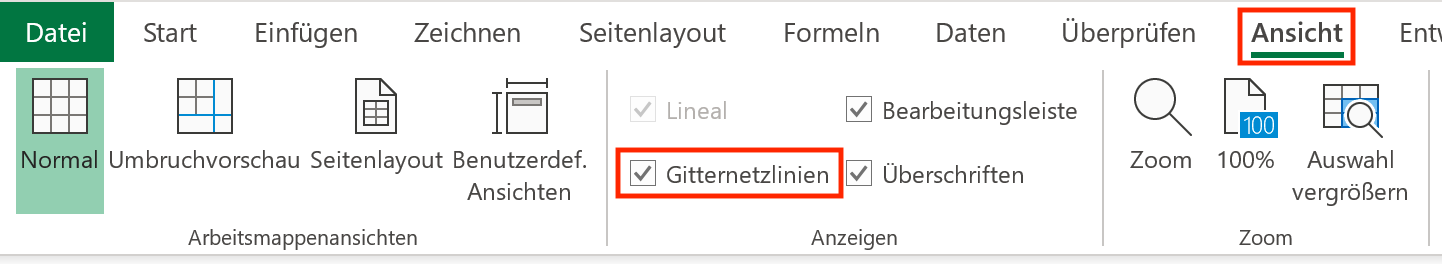 Gitternetzlinien in Excel ein- oder ausblenden - exceltricks