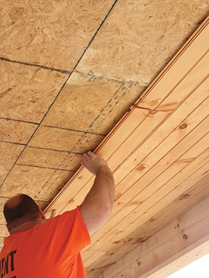 That's that stuff that looks like beadboard but comes in 4×8 sheets. Install a Wood-Plank Ceiling - Extreme How To