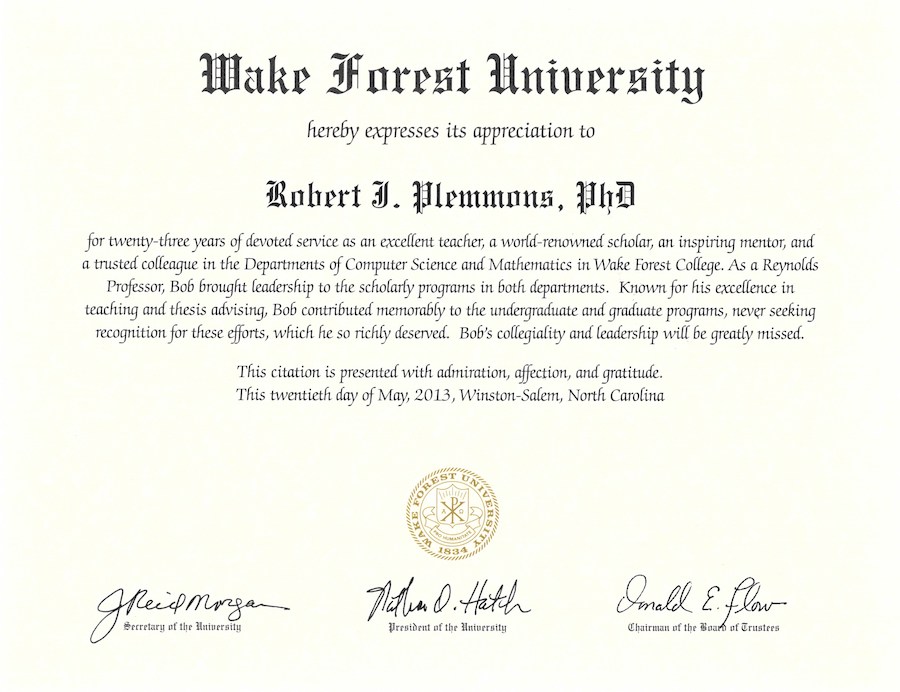 Coursework addresses competencies in financial planning, insurance, investment planning, income tax planning, retirement planning, estate planning, and ethics. Retirement Party Robert Plemmons