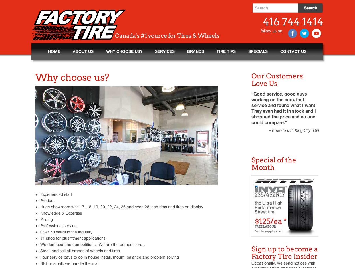 site & Social Media for tire dealers Factory Tire, Toronto