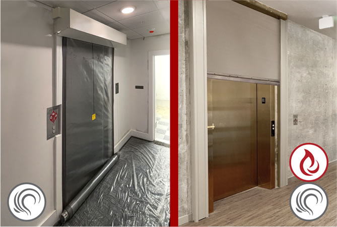 If the system detects a fire event, the curtains uncoil to hermetically seal off the . Elevator Smoke Containment Fire Curtain Technologies