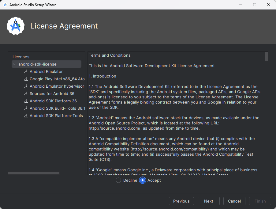Agree Android Licenses