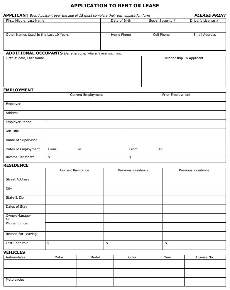 free california rental application form pdf template form download