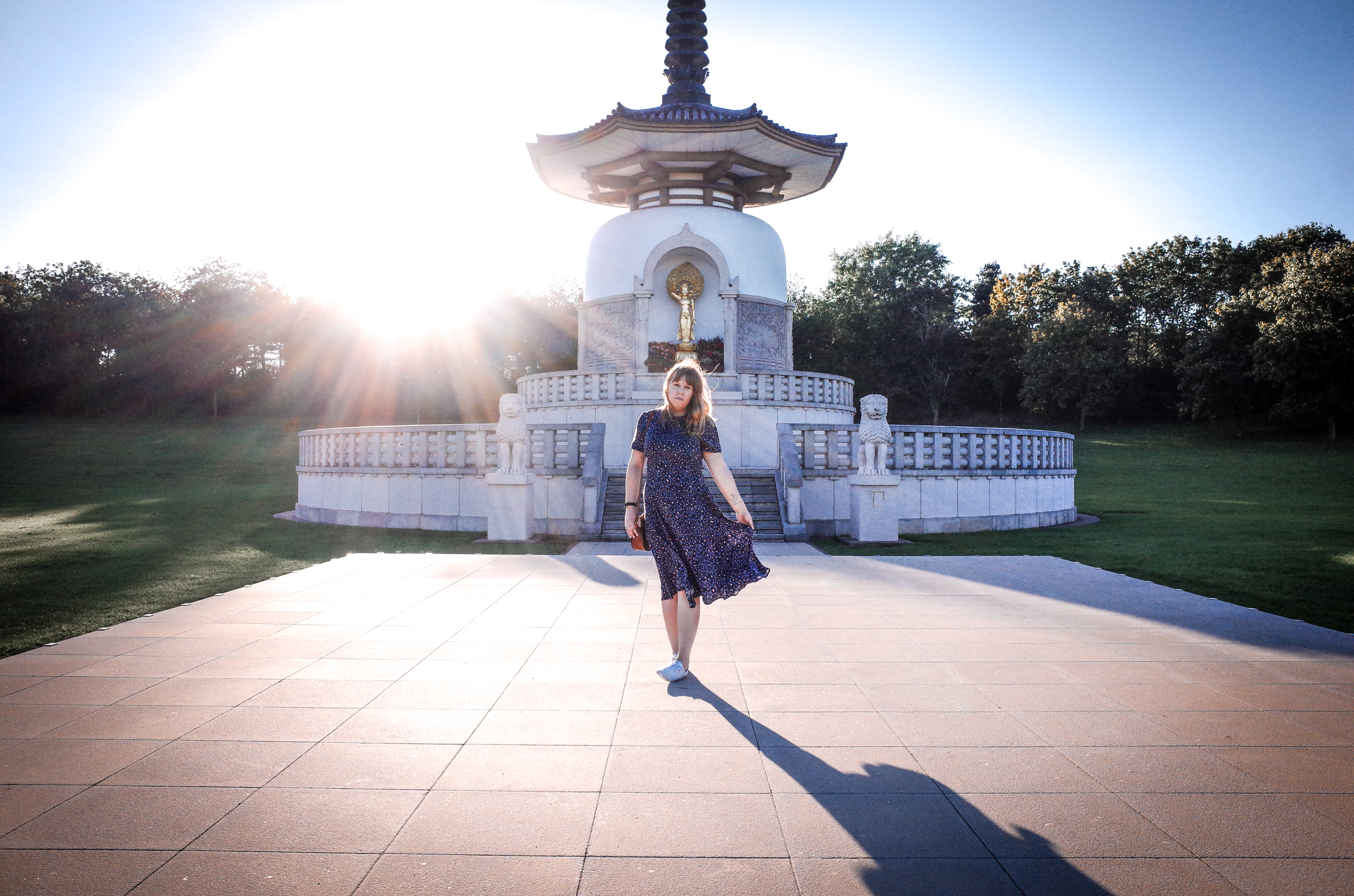 Showcasing a lovely calf length dress from Joe Browns at Willen Lake in Milton Keynes.
